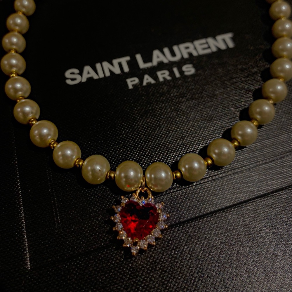 14K gold plated pearls heart necklace